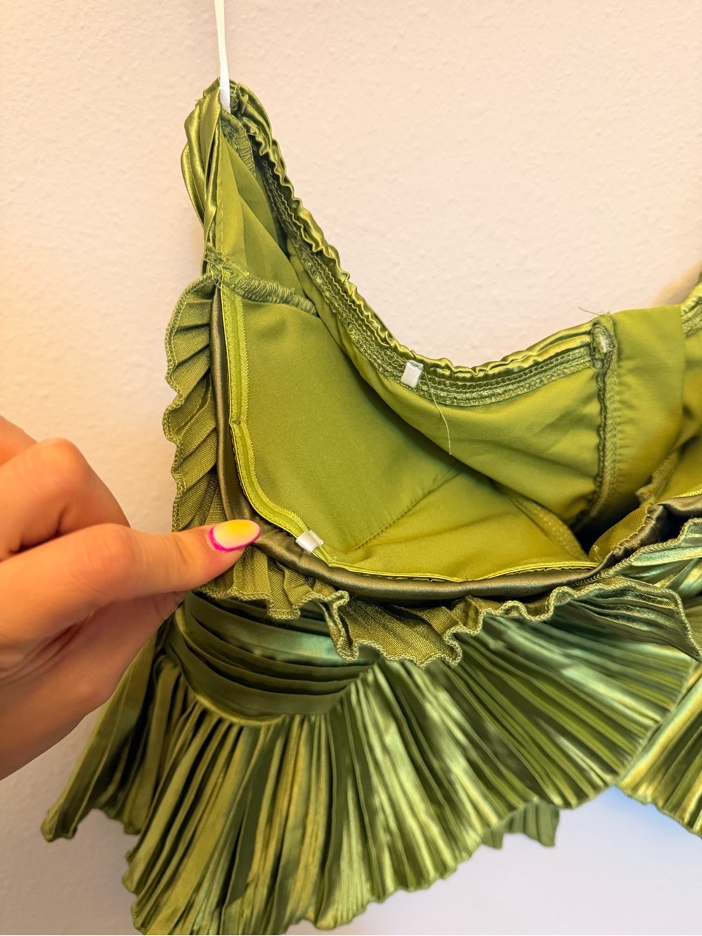 Green Pleated Sculptural Bustier Top - Picture 2 of 6